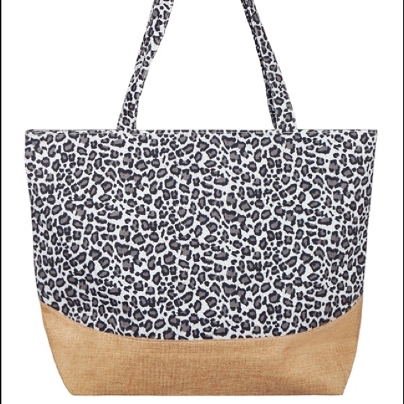 Leopard Print Jute Oversized Tote Bag - Picture 4 of 4
